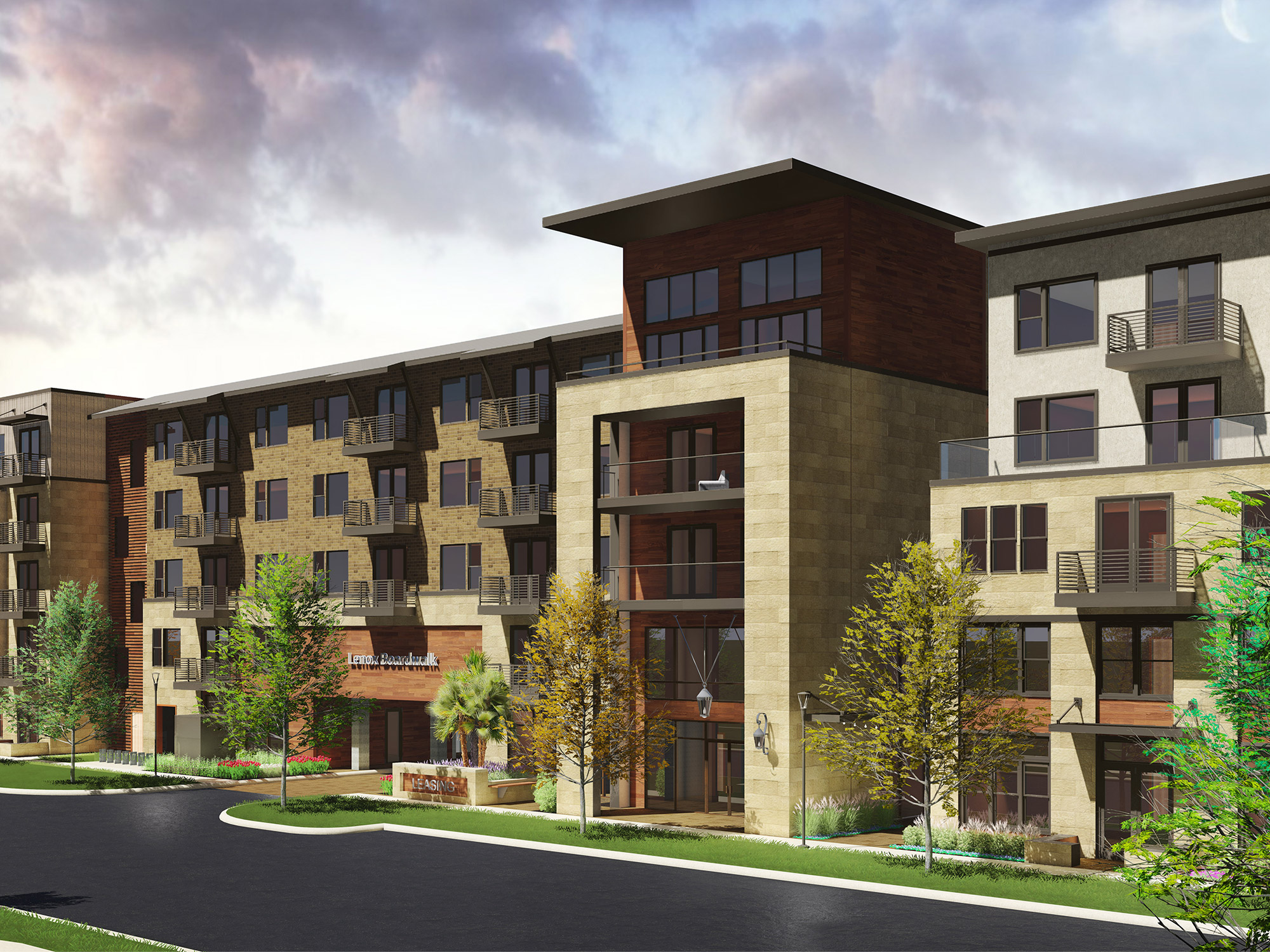 Rendering showing exterior of community in the daytime